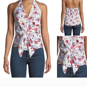 Veronica Beard Floral Halter Tie Front Top Cottagecore Resort Designer Blouse